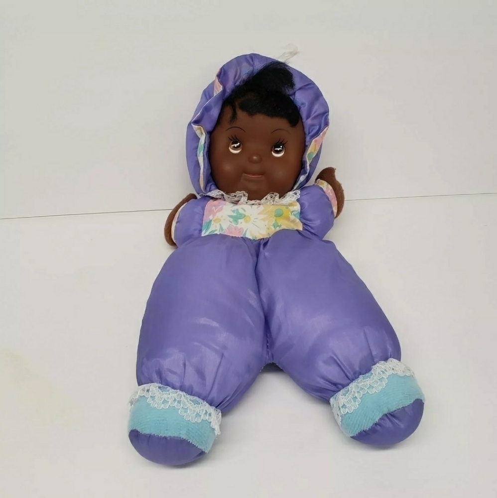 De Luxe Mfg 13" Deluxe Nylon Black Baby Doll Purple Floral Plush